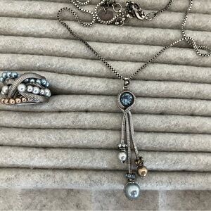 Konplott Elegant Silver and Blue Pearl Necklace and Ring Set